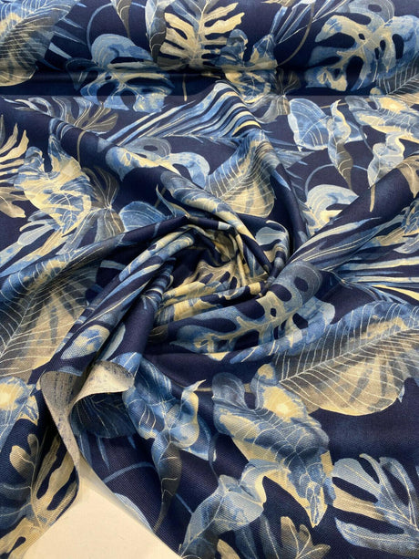 Waverly Falling Fronds Cotton Fabric - Night Swim Tropical Leaf Print, 54" Width (1 Yard)
