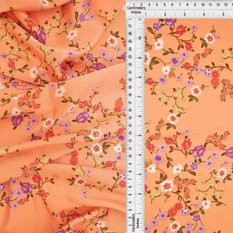 1 Yard Bubble Satin Floral Print Fabric, 58/59'' Wide Polyester Spandex Blend