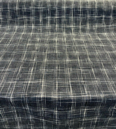 Hampton Plaid Woven Chenille Upholstery Fabric - Navy Domino Plaid, 54" Width (By The Yard)
