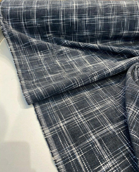 Hampton Plaid Woven Chenille Upholstery Fabric - Navy Domino Plaid, 54" Width (By The Yard)