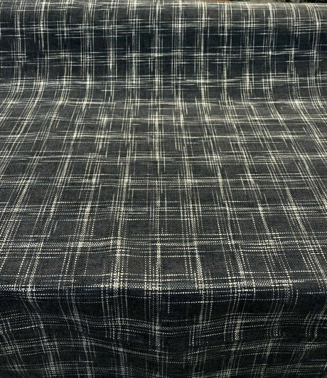 Hampton Plaid Woven Chenille Upholstery Fabric - Navy Domino Plaid, 54" Width (By The Yard)