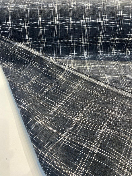 Hampton Plaid Woven Chenille Upholstery Fabric - Navy Domino Plaid, 54" Width (By The Yard)