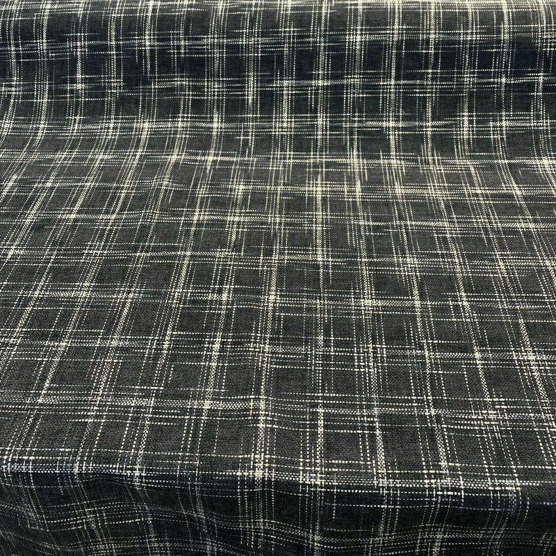 Hampton Plaid Woven Chenille Upholstery Fabric - Navy Domino Plaid, 54" Width (By The Yard)