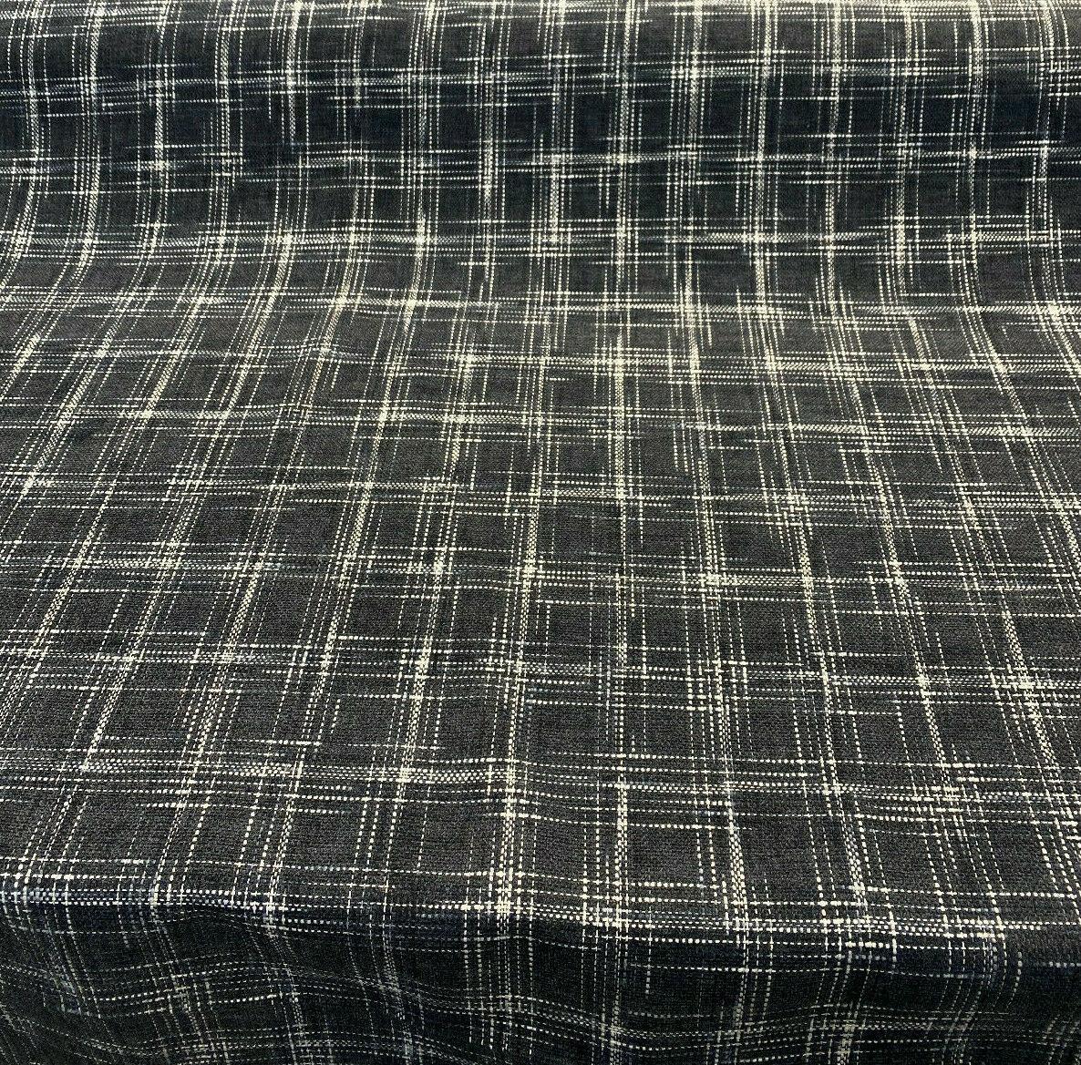 Hampton Plaid Woven Chenille Upholstery Fabric - Navy Domino Plaid, 54" Width (By The Yard)