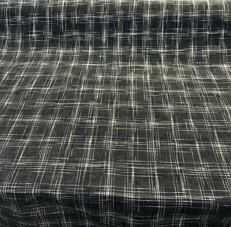 Hampton Plaid Woven Chenille Upholstery Fabric - Navy Domino Plaid, 54" Width (By The Yard)