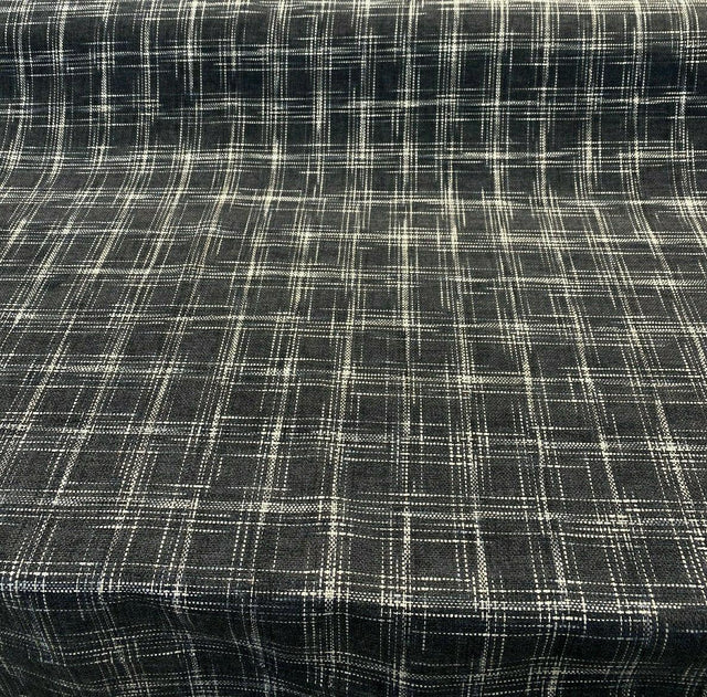 Hampton Plaid Woven Chenille Upholstery Fabric - Navy Domino Plaid, 54" Width (By The Yard)
