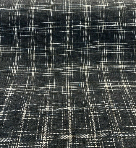 Hampton Plaid Woven Chenille Upholstery Fabric - Navy Domino Plaid, 54" Width (By The Yard)