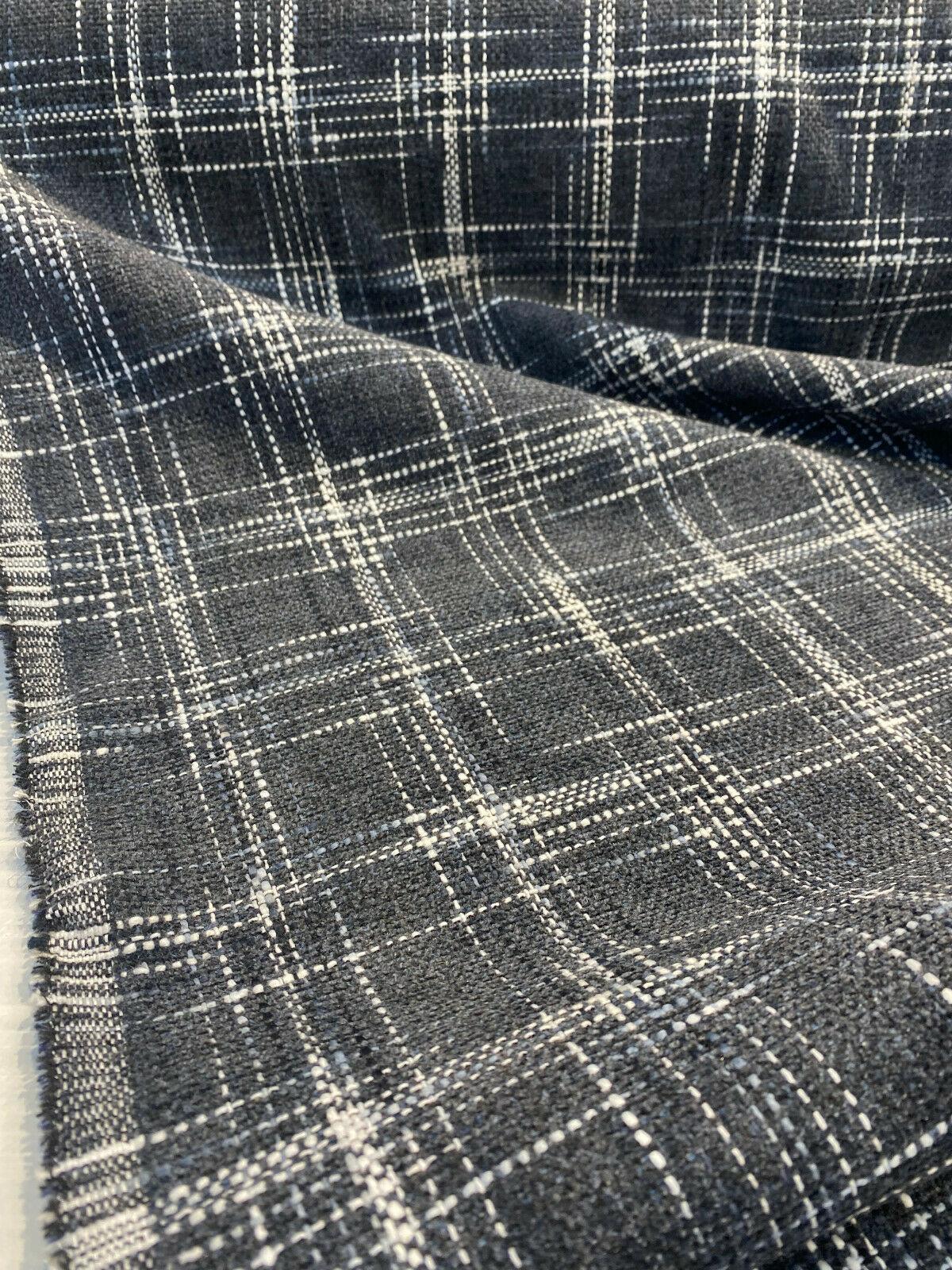 Hampton Plaid Woven Chenille Upholstery Fabric - Navy Domino Plaid, 54" Width (By The Yard)