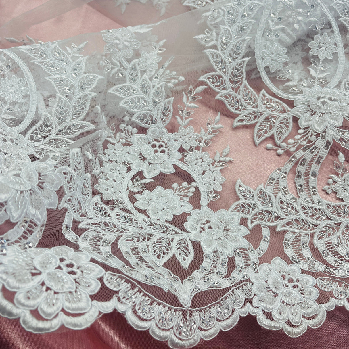 Beaded Corded Bridal Lace Fabric