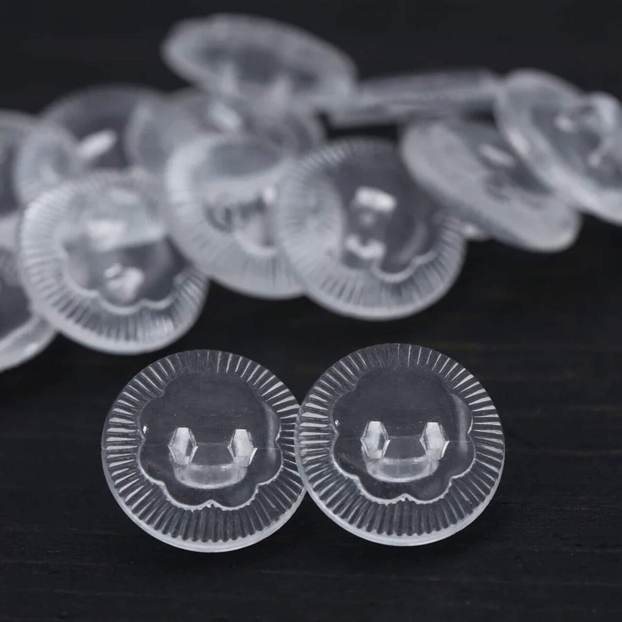 12 Pieces Clear Subtle Flower Design Buttons 9/16 Inch