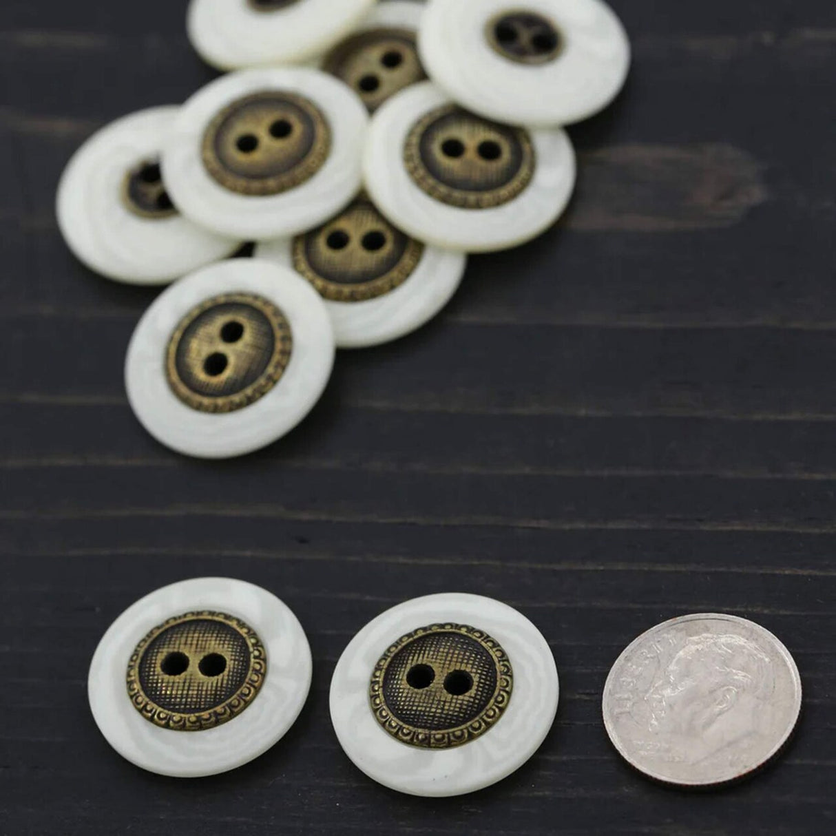 12 Pieces Ivory and Bronze Small Buttons 5/8 Inch