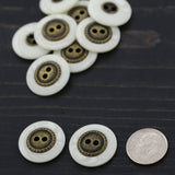 12 Pieces Ivory and Bronze Small Buttons 5/8 Inch