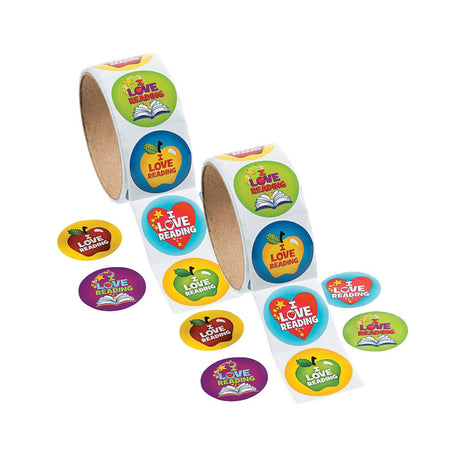 1 1/2" Multicolor I Love Reading Paper Sticker Roll 100 Pc