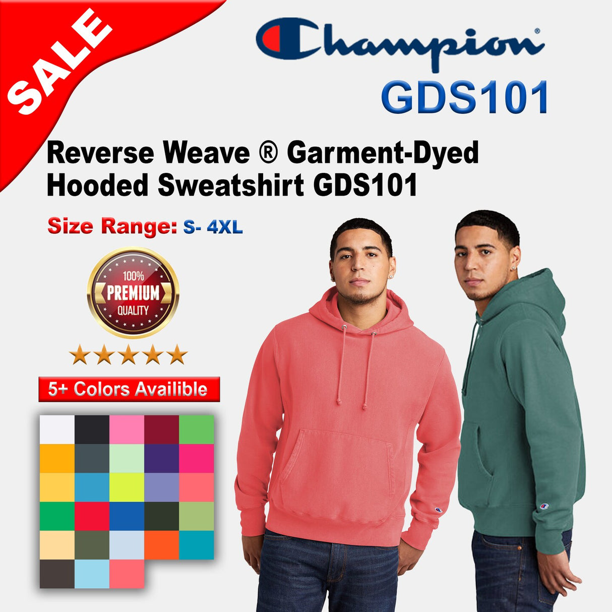Champion® Reverse Weave Garment-Dyed Hooded Sweatshirt