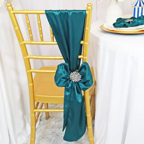 10 Pieces Satin Chair Sashes 8 by 108 inches Peacock