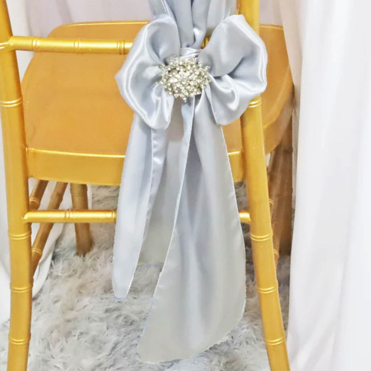 10 Pieces Satin Chair Sashes 8 by 108 inches Platinum Or Light Silver