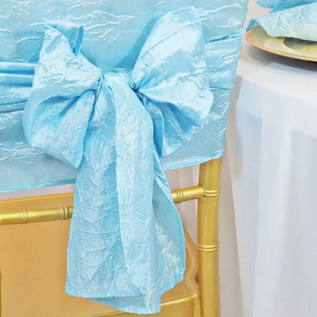 10 Pieces Baby Blue Crushed Taffeta Chair Wraps, 9.5"x108" Delicate Event Sashes