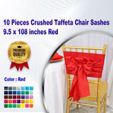 10 Pieces Crushed Taffeta Chair Sashes 9.5 x 108 inches Red