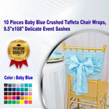10 Pieces Baby Blue Crushed Taffeta Chair Wraps, 9.5"x108" Delicate Event Sashes