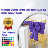 10 Pieces Crushed Taffeta Chair Sashes 9.5 x 108 inches Regency Purple