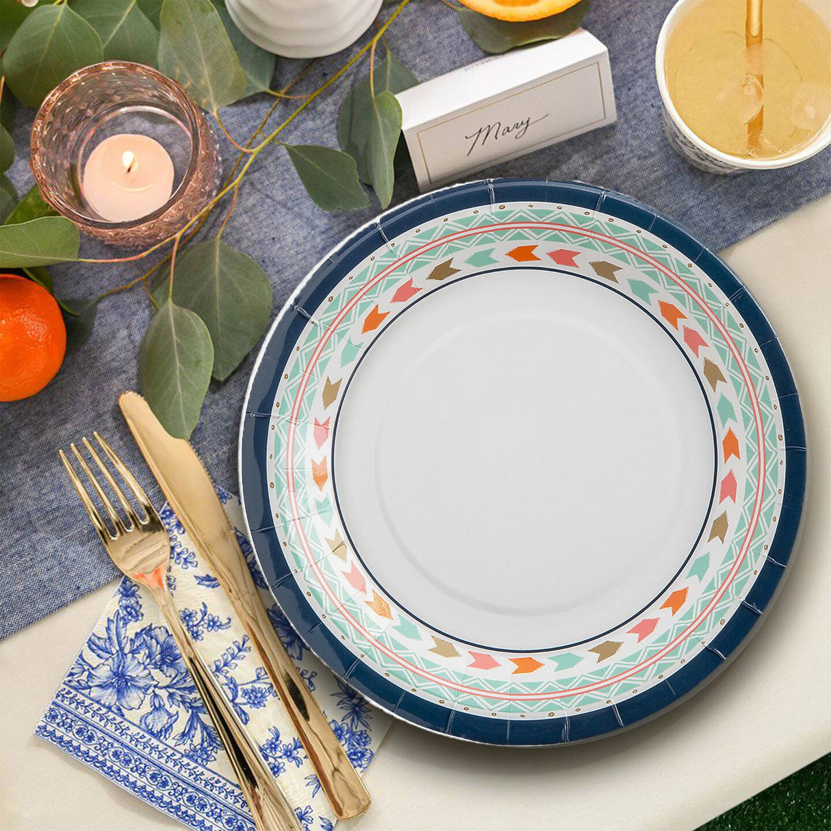 8 Ct. Tribal Boho Party Dinner Paper Plates 9"