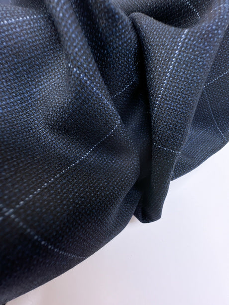 Checked Blue Polyamide Viscose Suiting Fabric