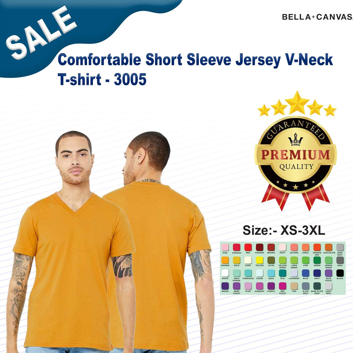 BELLA + CANVAS® - Comfortable Short Sleeve Jersey V-Neck T-shirt