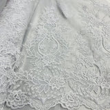 1 Yard Sophisticated Corded Bridal Lace Fabric Embroidered on 100% Polyester Net Mesh White