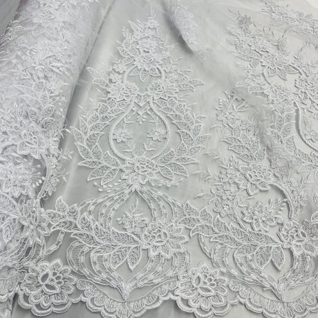 Corded Bridal Lace Fabric - Embroidered Polyester Net Mesh, 54" Wide (1 Yard)