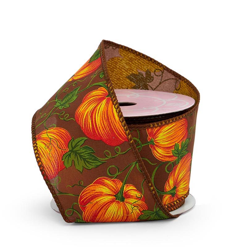 Pumpkin Patch Wired Ribbon 2 1/2 '' x 10 yd Brown (Linen) - 1 / roll