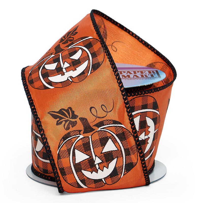 Halloween Pumpkin Wired Ribbon 2 1/2 ''x10 yd - Orange Color 1 / roll