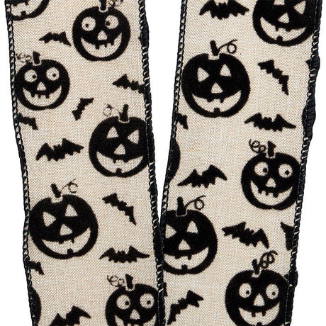 Flocked Pumpkins & Bats On Wired Ribbon 2 1/2 ''x10 yd 1 / ROLL