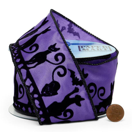 Black Cats On Purple Sheer Satin Wired Ribbon 2 1/2 ''x10 yd 1 / ROLL