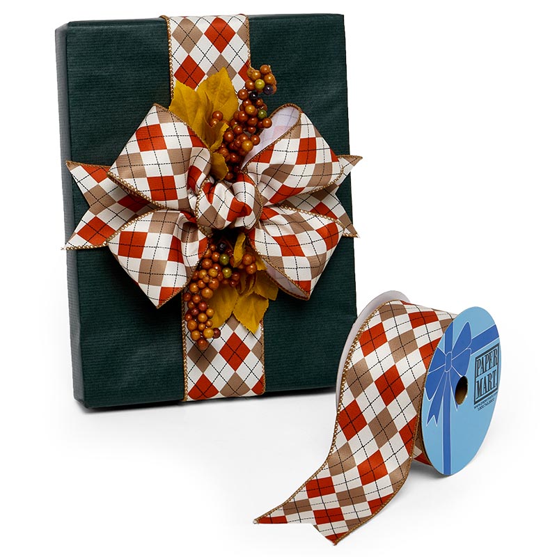 Harlequin Wired Ribbon 2 1/2 '' X 10 yd Brown / Orange Color 1 / ROLL