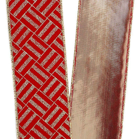 Modern Red & Gold Wired Ribbon 2 1/2 '' X 10 yd - 1 / ROLL