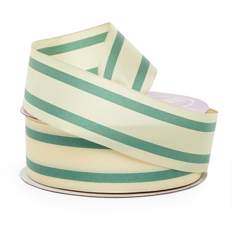 Double Striped Fabric Ribbon 1 1/2 '' X 25 yd Ivory / Sage Color 1 / roll