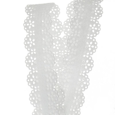 White Lace Cut Reinforced Felt Ribbon 1 3/4 ''  10 yd  - 1 / ROLL