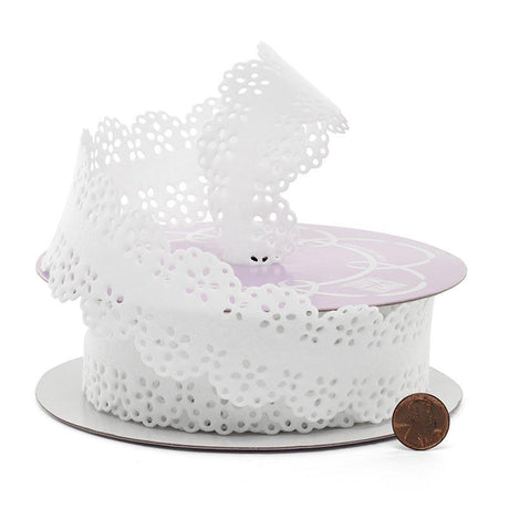White Lace Cut Reinforced Felt Ribbon 1 3/4 ''  10 yd  - 1 / ROLL