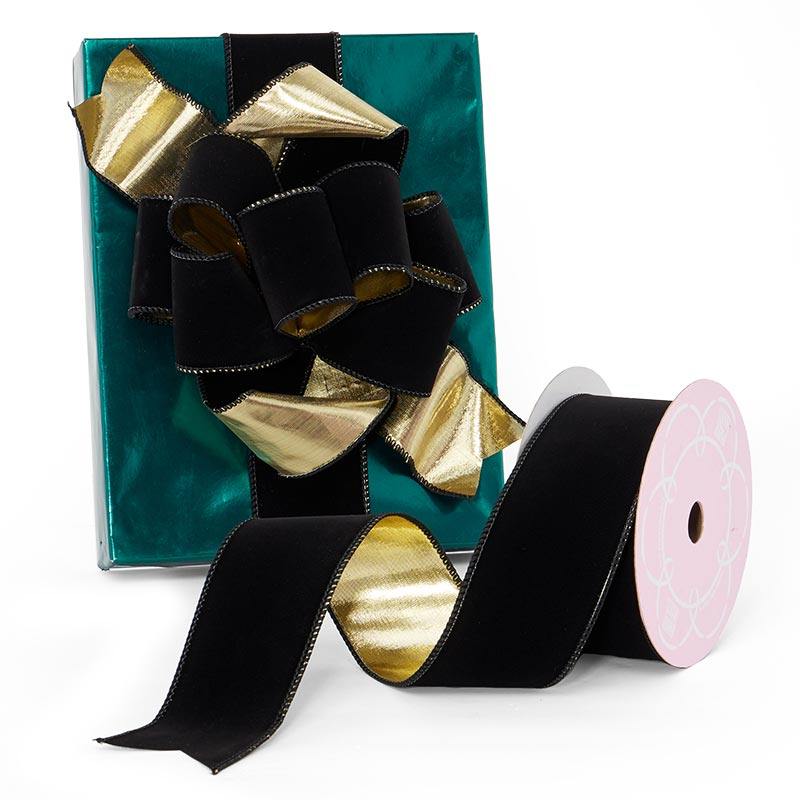 Velour & Metallic Wired Ribbon 2 1/2 '' X 10 yd - 1 / ROLL