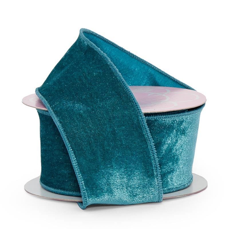 Velvet Wired Ribbon 2 1/2 '' X 10 yd Teal Color 1 / roll