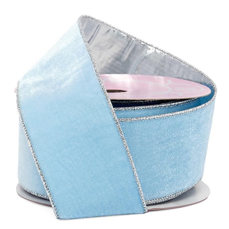 Thin Velvet with Metallic Back Wired Ribbon Light Blue / Silver Color 1 / ROLL
