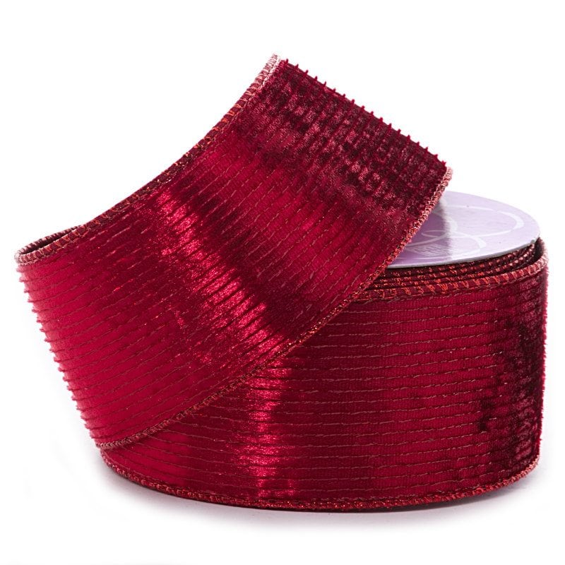Pinstripe Velvet Wired Ribbon 2 1/2 '' X 10 yd - Scarlet Color 1 / ROLL