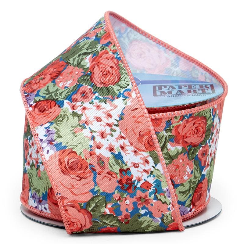 Rose Floral Wired Ribbon Peach Color 1 / ROLL