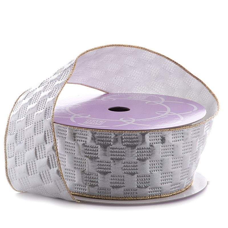 Quilted Shaped Metallic Ribbon Silver Color 1 / ROLL