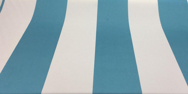 P Kaufmann Blue And White Stripes Soil And Stain Repellent Fabric - Blue And White Horizontal Stripes, 18" Repeat (1 Yard)
