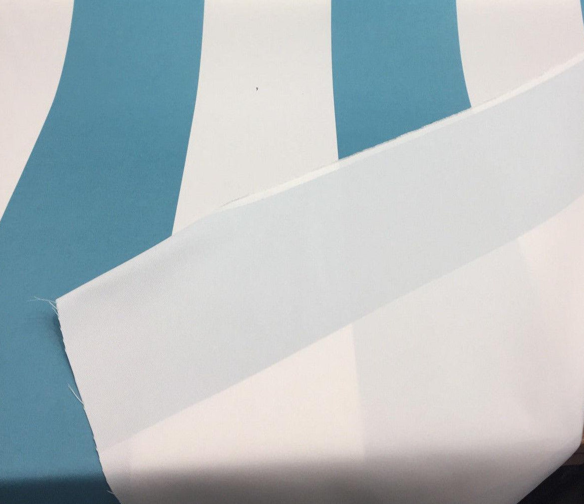 P Kaufmann Blue And White Stripes Soil And Stain Repellent Fabric - Blue And White Horizontal Stripes, 18" Repeat (1 Yard)