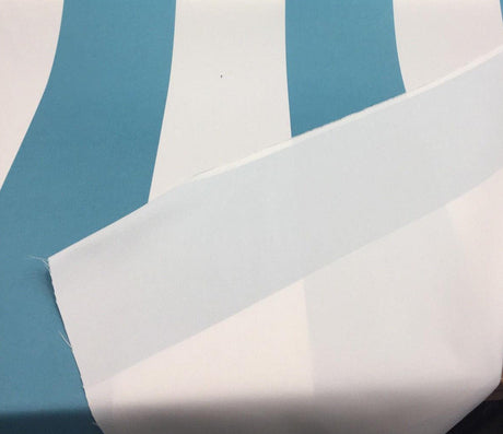 P Kaufmann Blue And White Stripes Soil And Stain Repellent Fabric - Blue And White Horizontal Stripes, 18" Repeat (1 Yard)