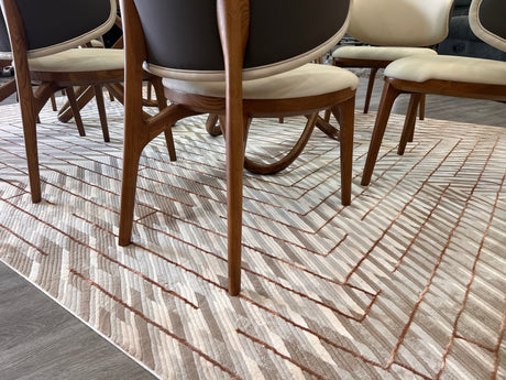 METZ 4208 Polyester Viscose Area Rug - Crème, Mocha, Taupe, Brick Abstract Geometric High-Low Design, 9' 8" X 13' (1 Rug)