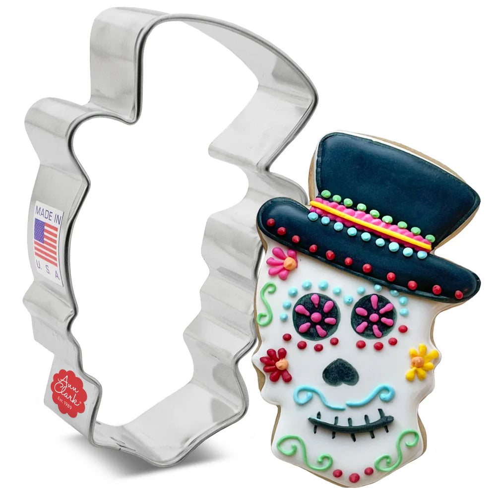 Ann Clark Day of the Dead Skull with Top Hat Cookie Cutter, 2.46" x 3.82"