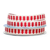 Pine Trees Fabric Ribbon Red Color 1 / ROLL